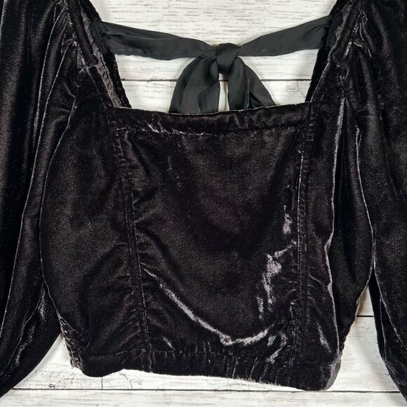 Free People Velvet Marie Pouf Black Crop Top Women Open Back Balloon Sleeve M - Picture 6 of 12